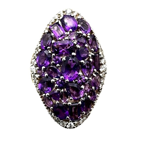 Chuck Clemency Amethyst Cluster Sterling Silver Gold Accent Ring Size 6 - Picture 1 of 4